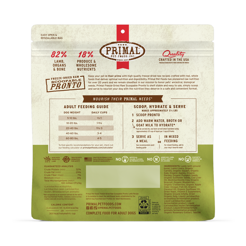 Primal Pronto Raw Freeze-Dried Lamb Dog Food