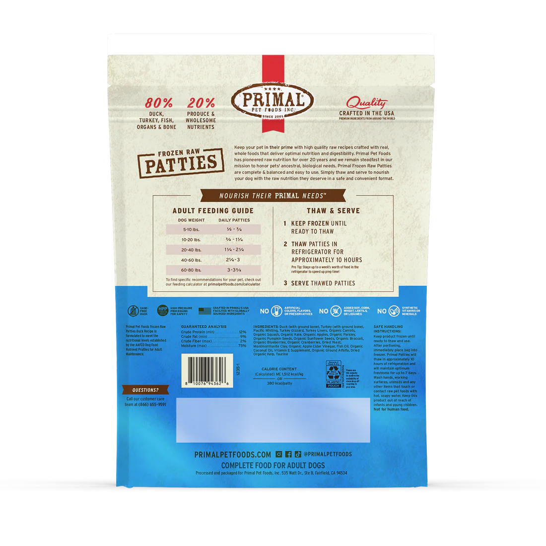 Primal Raw Frozen Duck Dog Food