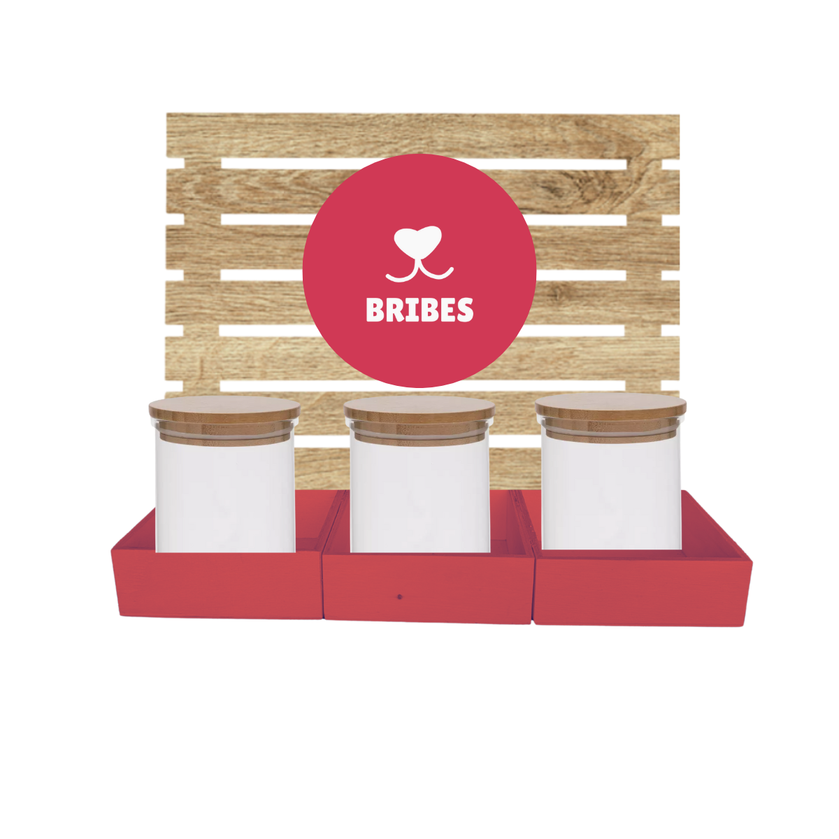 Red Dog Treat Jar Bar w/ Bamboo Canisters