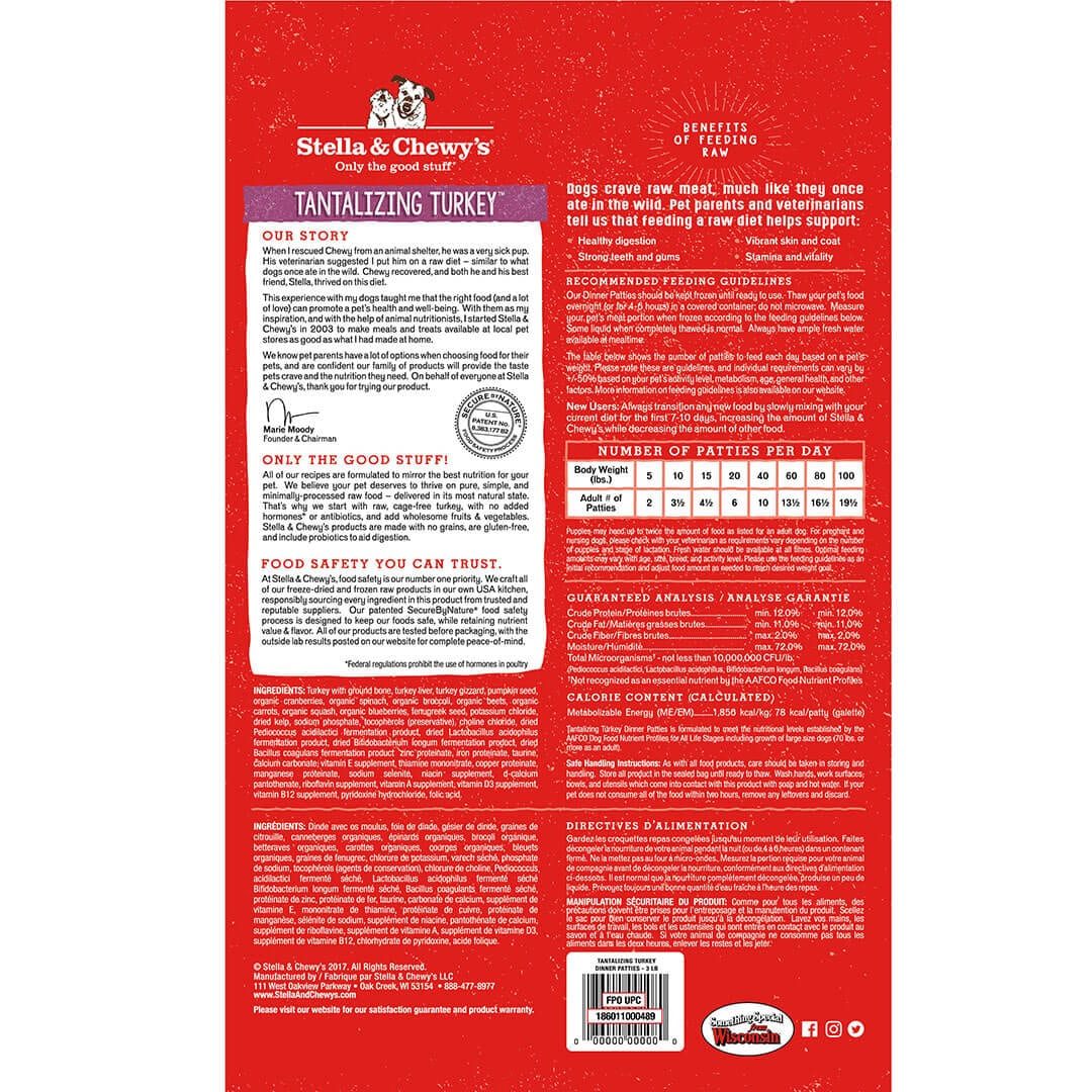 Stella & Chewy's Tantalizing Turkey Dinner Patties Raw Frozen Dog Food