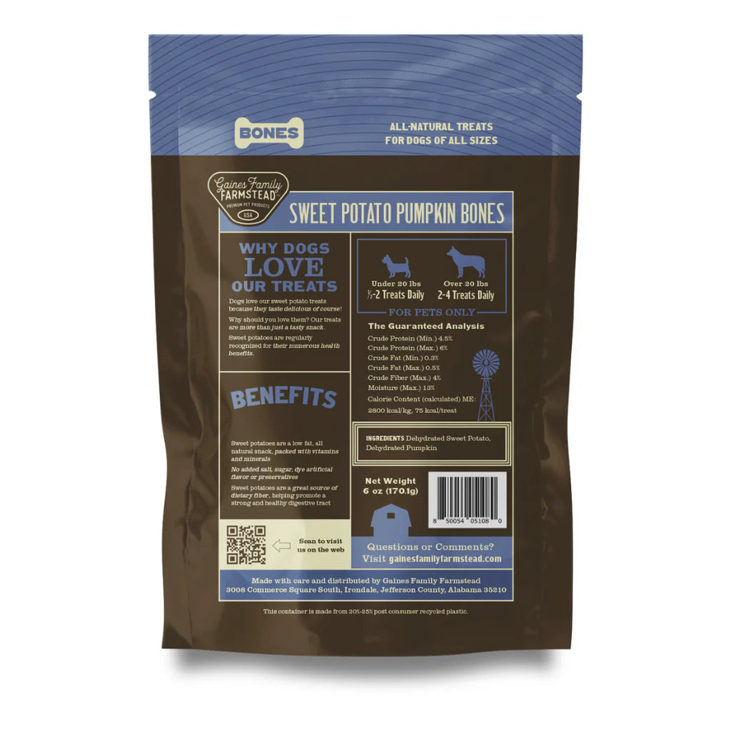Gaines Family Farmstead Bones Sweet Potato & Pumpkin Dog Treat
