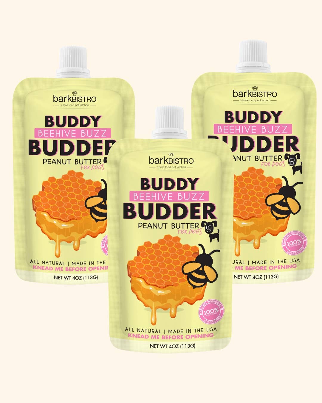 Bark Bistro Dog Peanut Butter Squeeze Packs Beehive Buzz Budder
