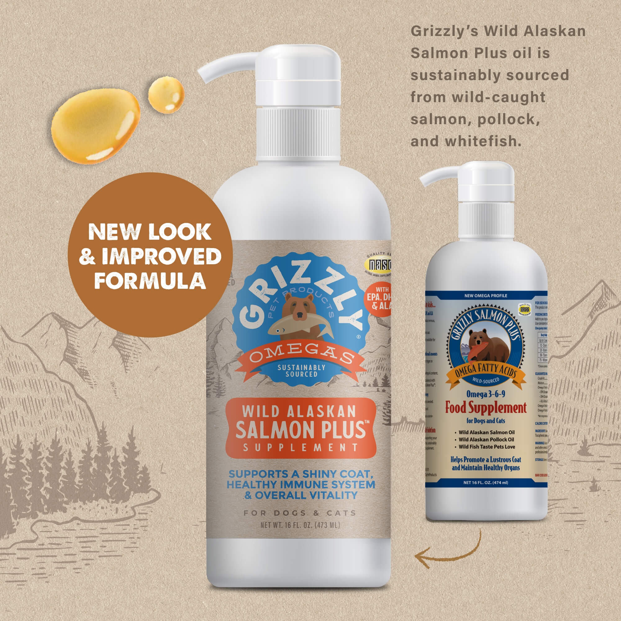 Grizzly Salmon Oil Plus Dog & Cat Liquid Supplement