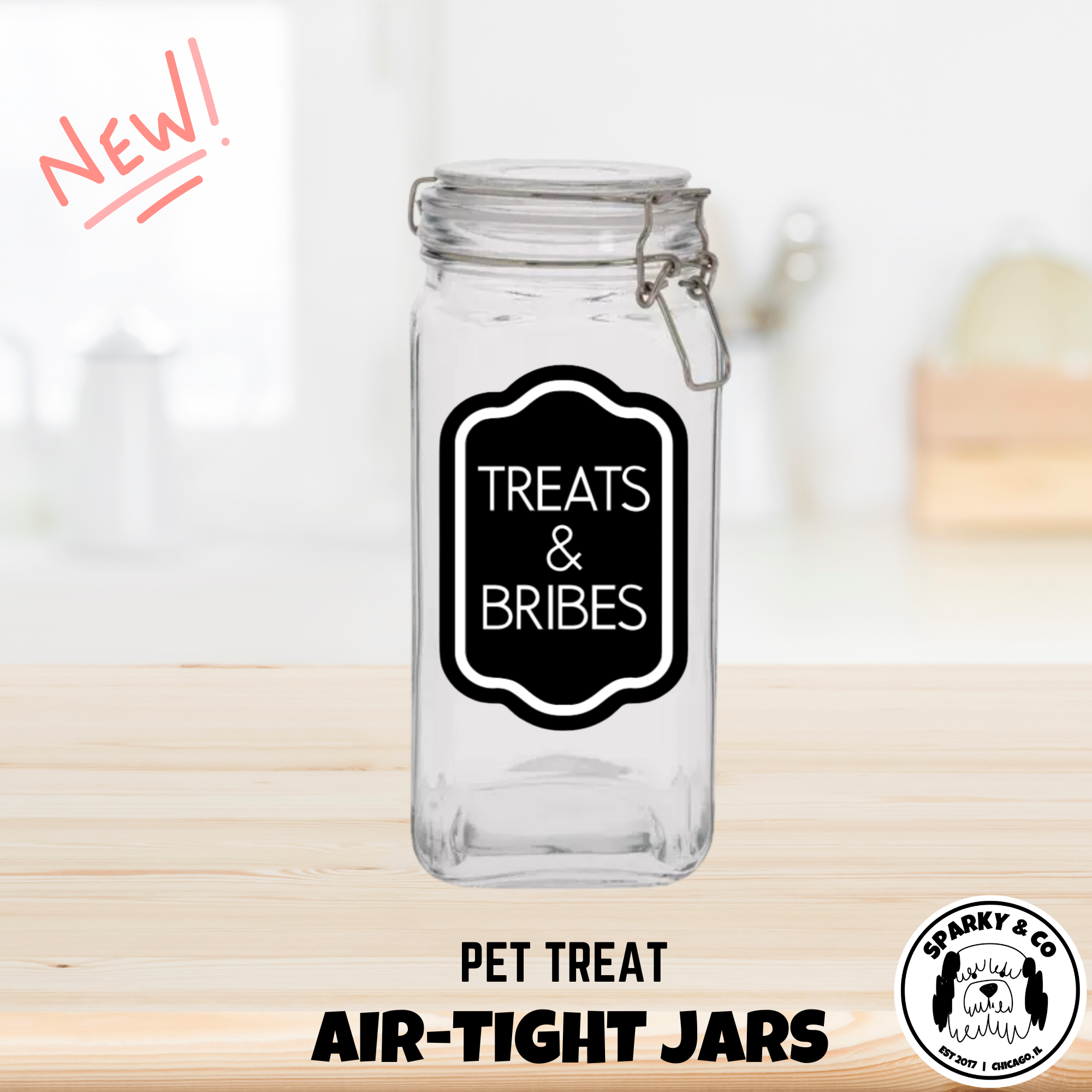 Sparky & Co Treats & Bribes Glass Treat Canister With Latch-Style Lid 57oz