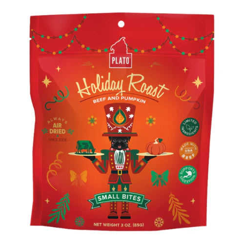 Plato Holiday Roast Beef & Pumpkin Jerky Bites Dog Treats