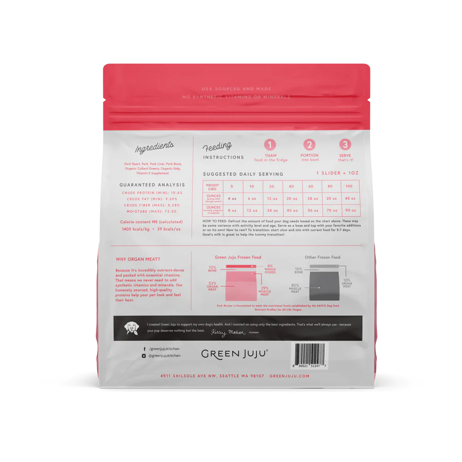 Green Juju Frozen Raw Food Diet Pork Recipe