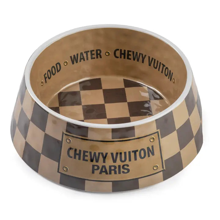 Haute Diggity Dog Checker Chewy Vuiton Bowl & Mat