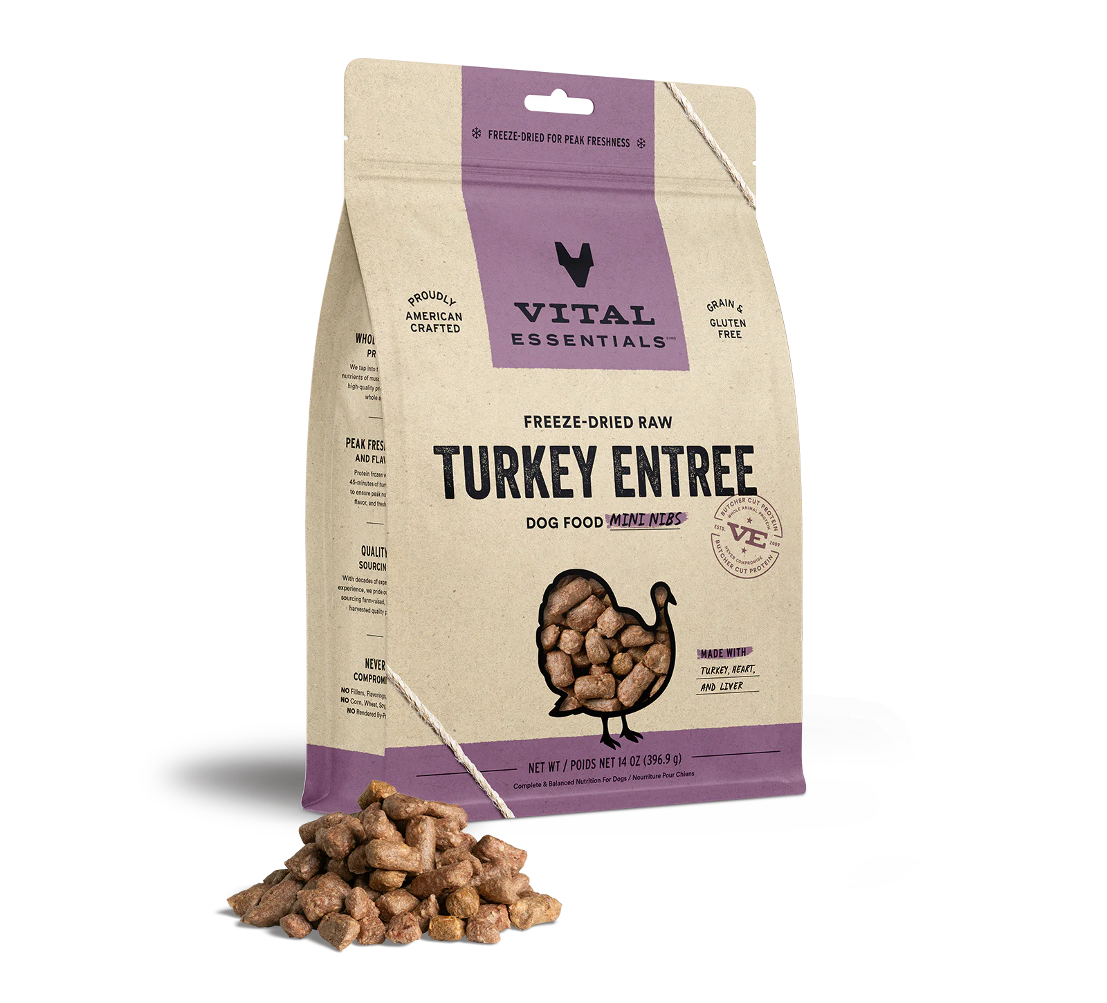 Vital Essentials Raw Freeze-Dried Crunchy Mini Nibs Turkey Entree for Dogs