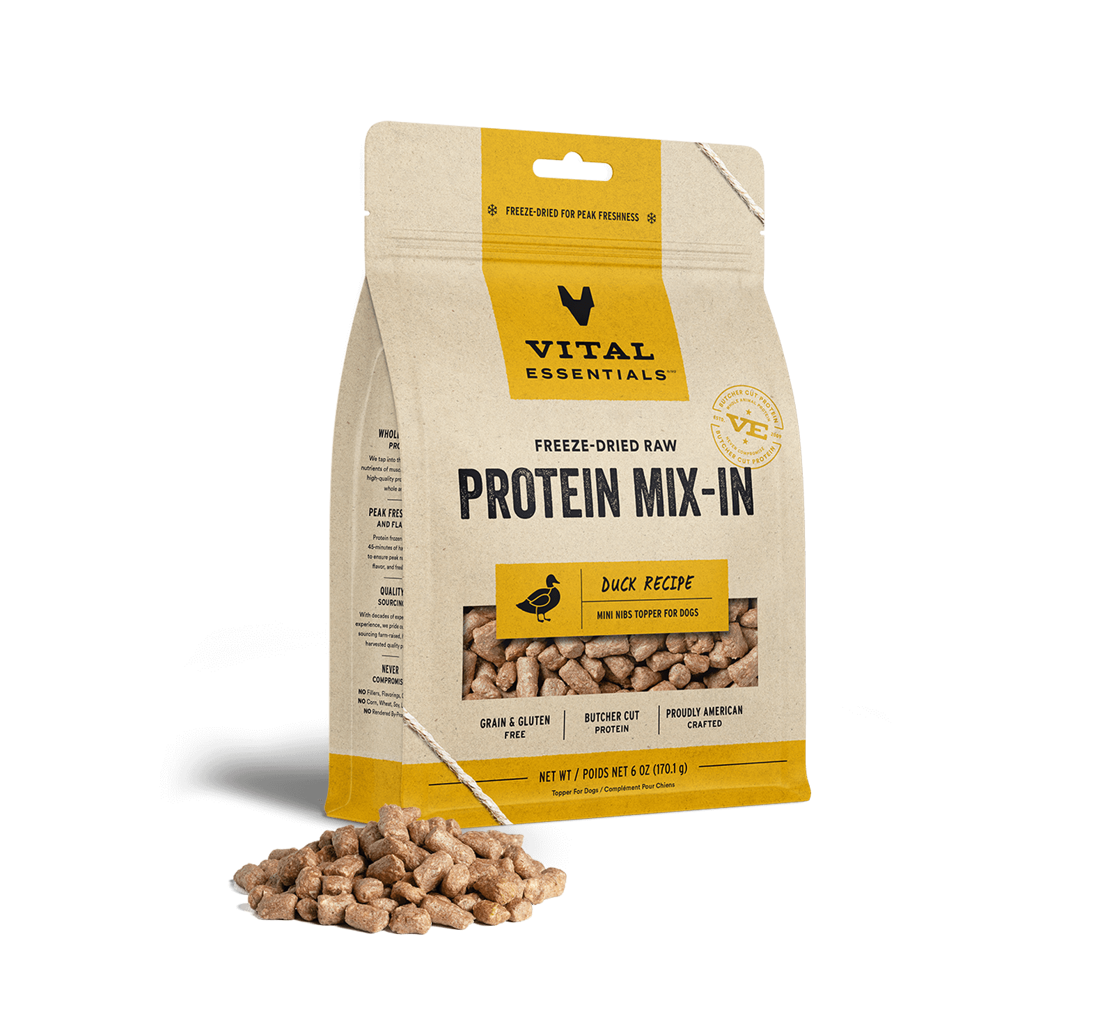 Vital Essentials Freeze-Dried Raw Protein Mix-In Mini Nibs Duck Topper for Dogs