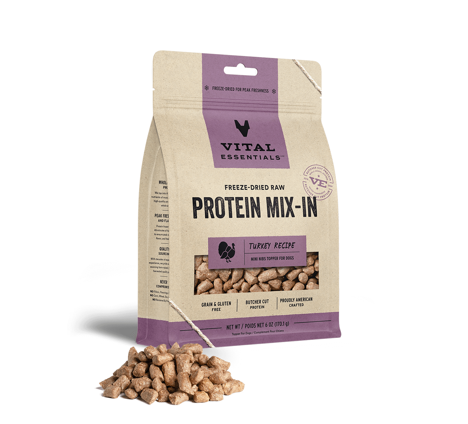 Vital Essentials Freeze-Dried Raw Protein Mix-In Mini Nibs Turkey Topper for Dogs