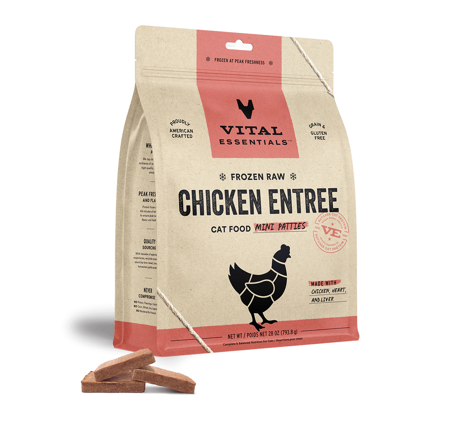 Vital Essentials Cat Raw Frozen Mini Patties Chicken Cat Food