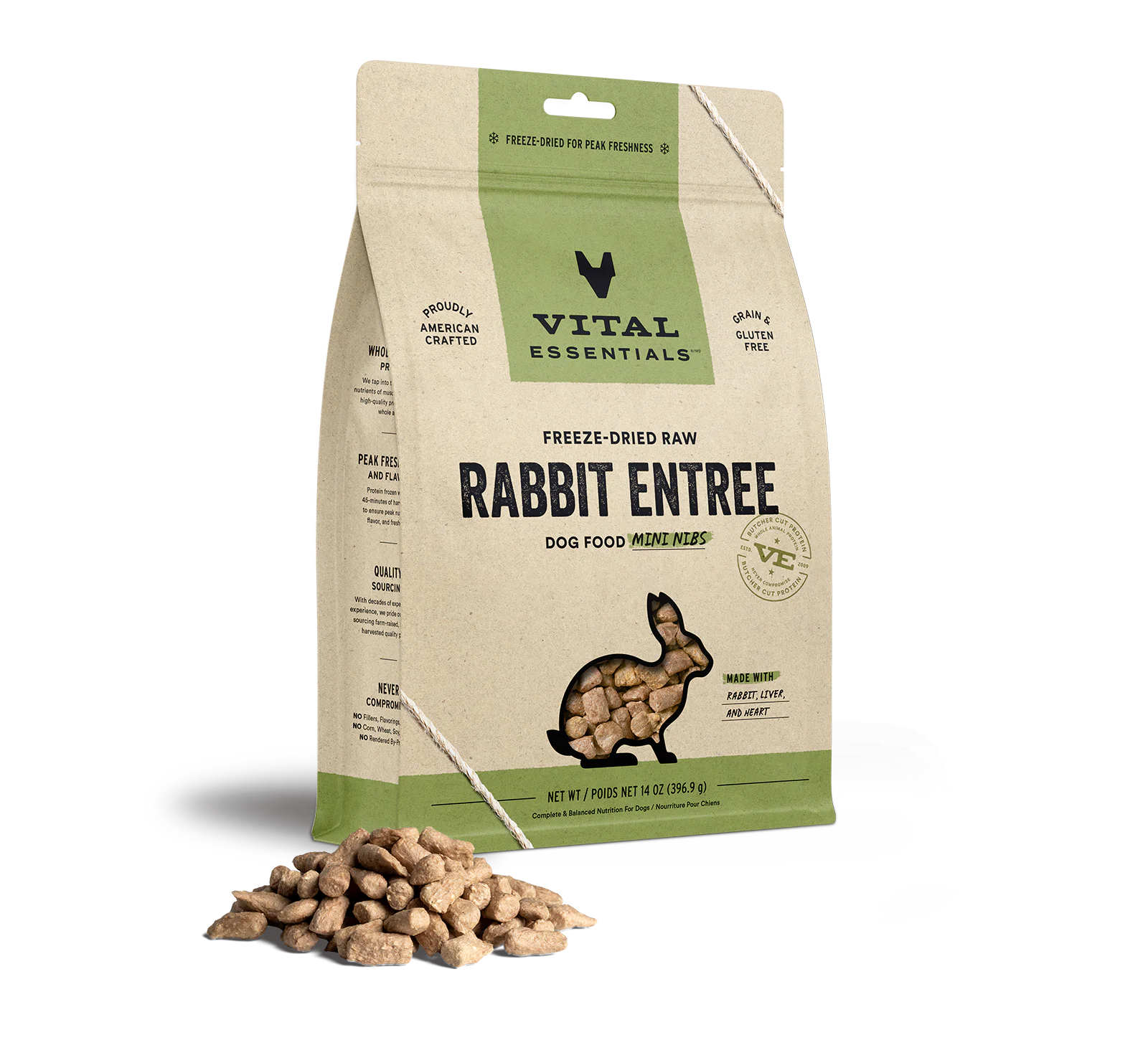 Vital Essentials Raw Freeze-Dried Crunchy Mini Nibs Rabbit Entree for Dogs