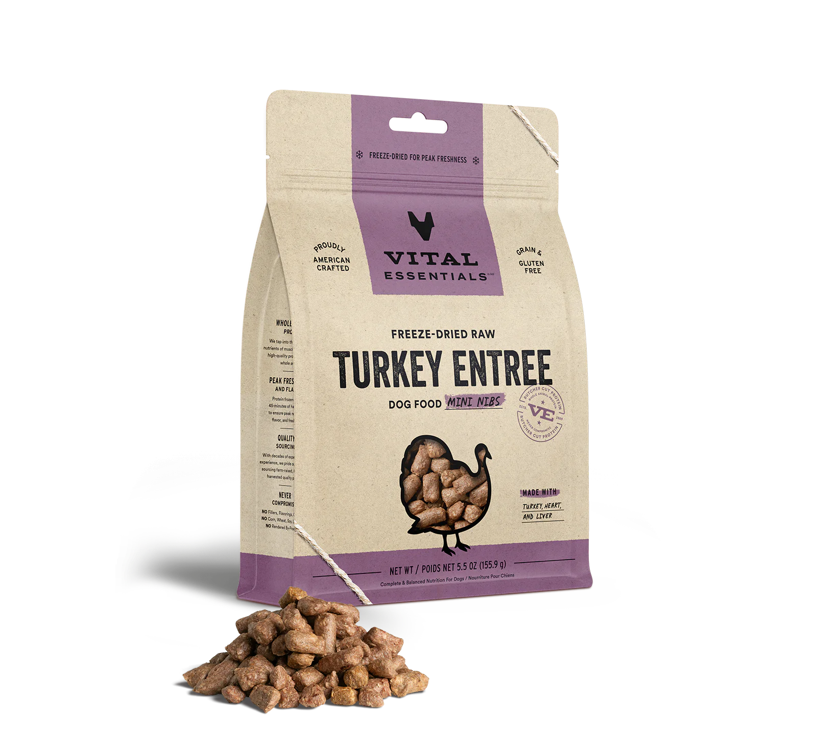 Vital Essentials Raw Freeze-Dried Crunchy Mini Nibs Turkey Entree for Dogs