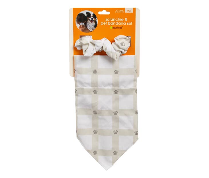 Pearhead Matching Gingham Pet Bandana and Owner Scrunchie Set