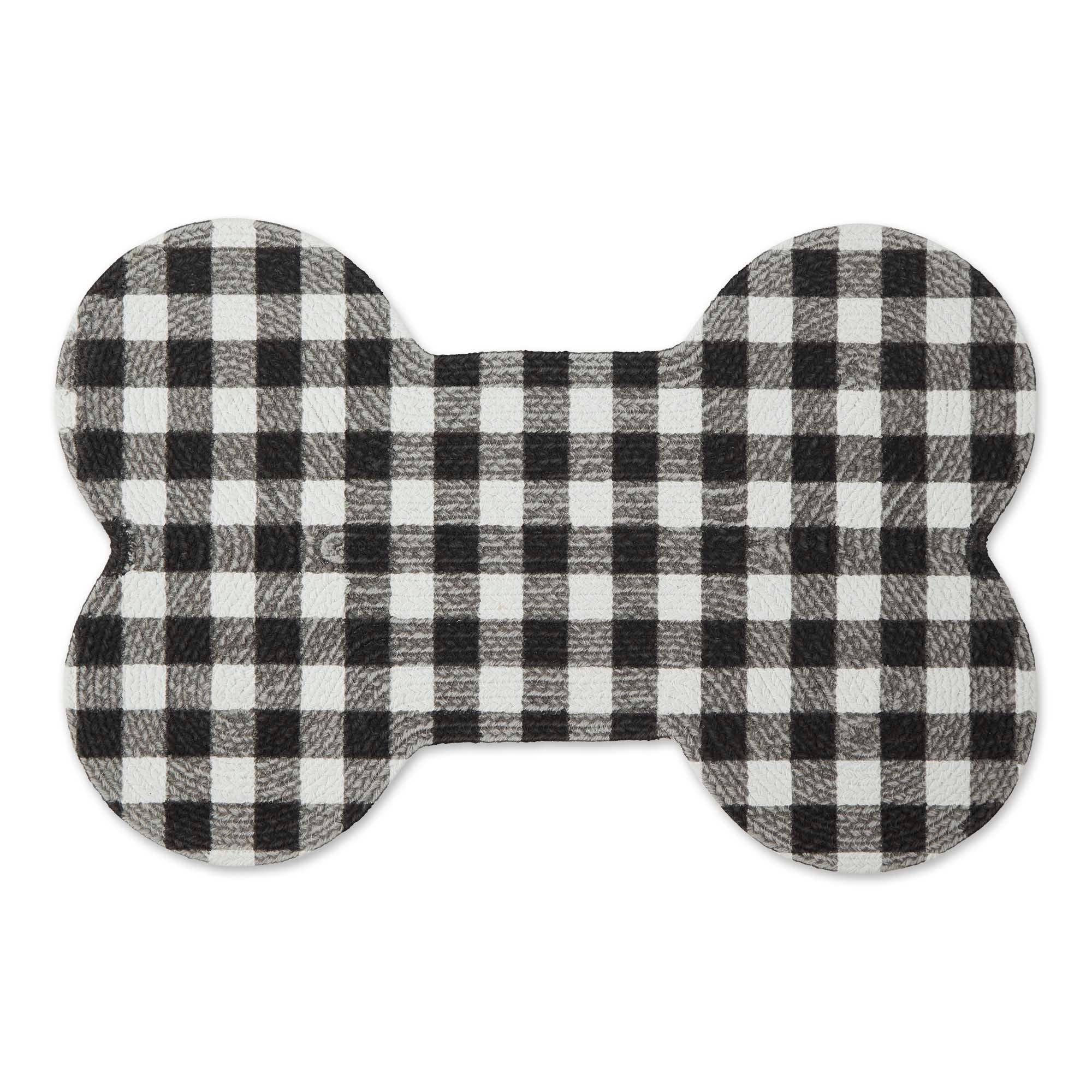 Bone Dry Bone Shaped Pet Mat in Black & White Buffalo Check