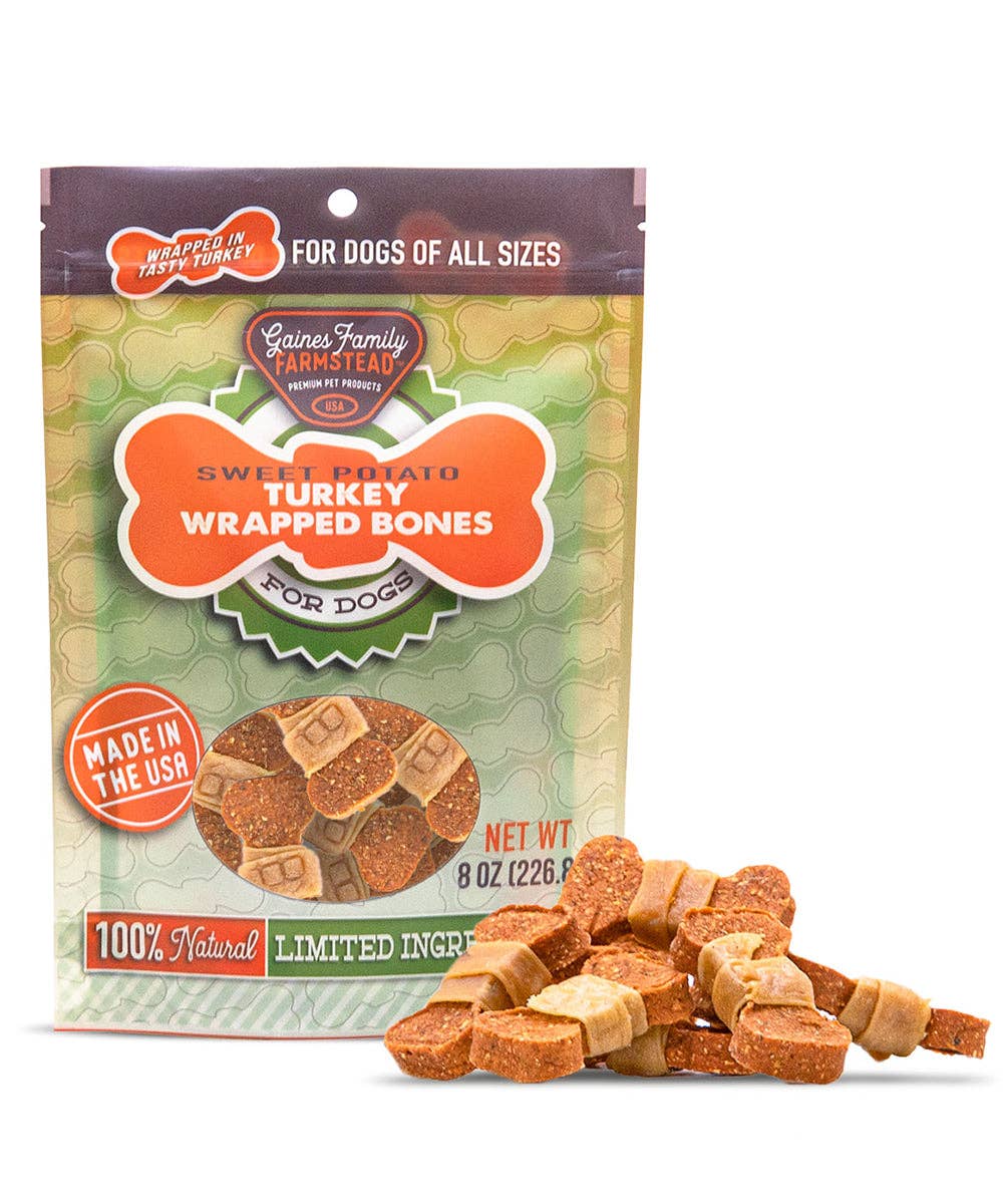 Gaines Family Farmstead Bones Turkey Wrapped Sweet Potato 8oz Dog Treat