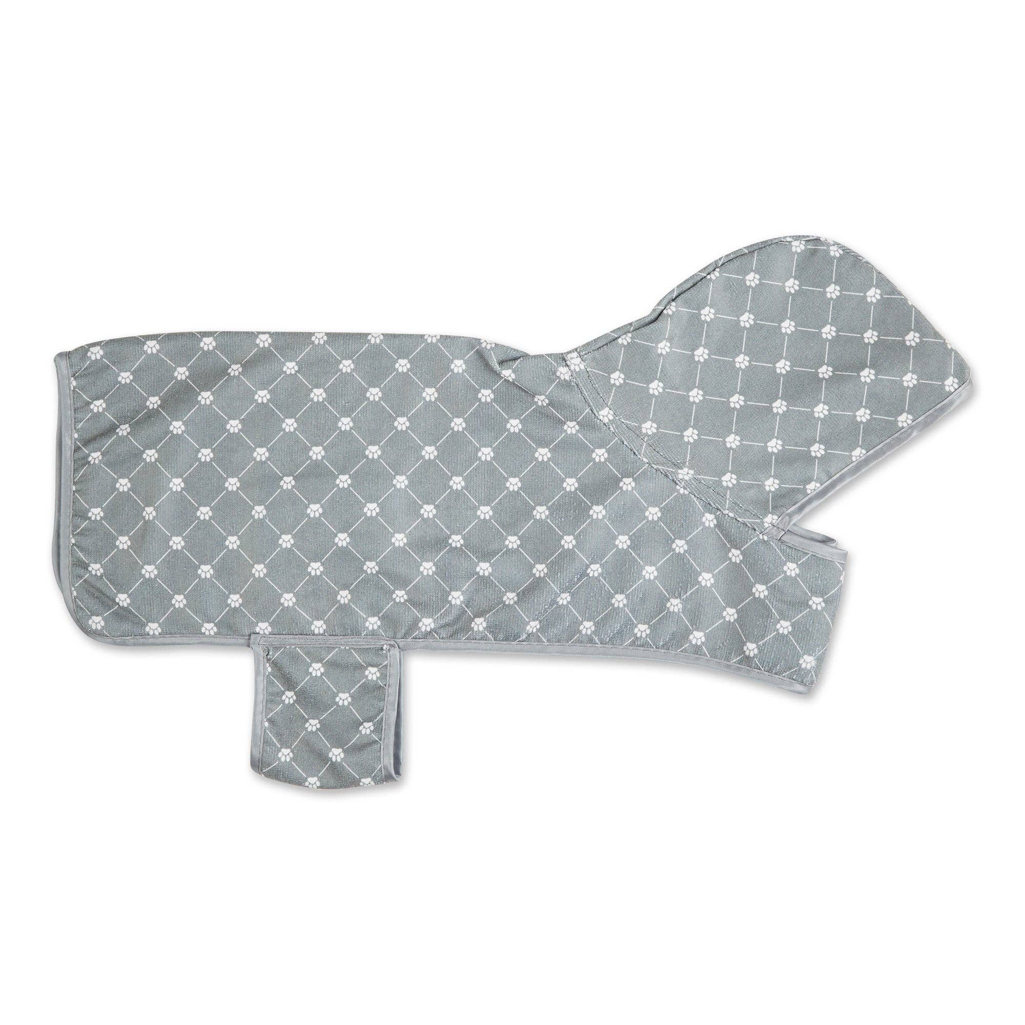 Bone Dry Printed Trellis Paw Gray Pet Robe
