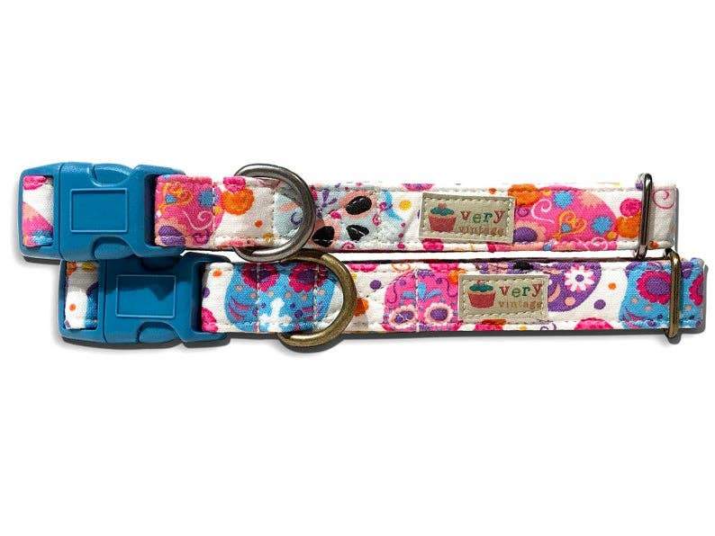 Very Vintage Designs Sugar Skulls Organic Cotton Pet Dog & Cat Collar