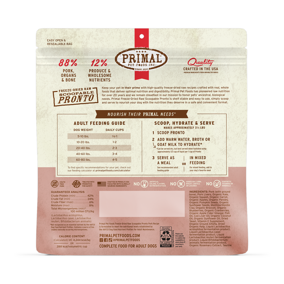 Primal Pronto Raw Freeze-Dried Pork Dog Food