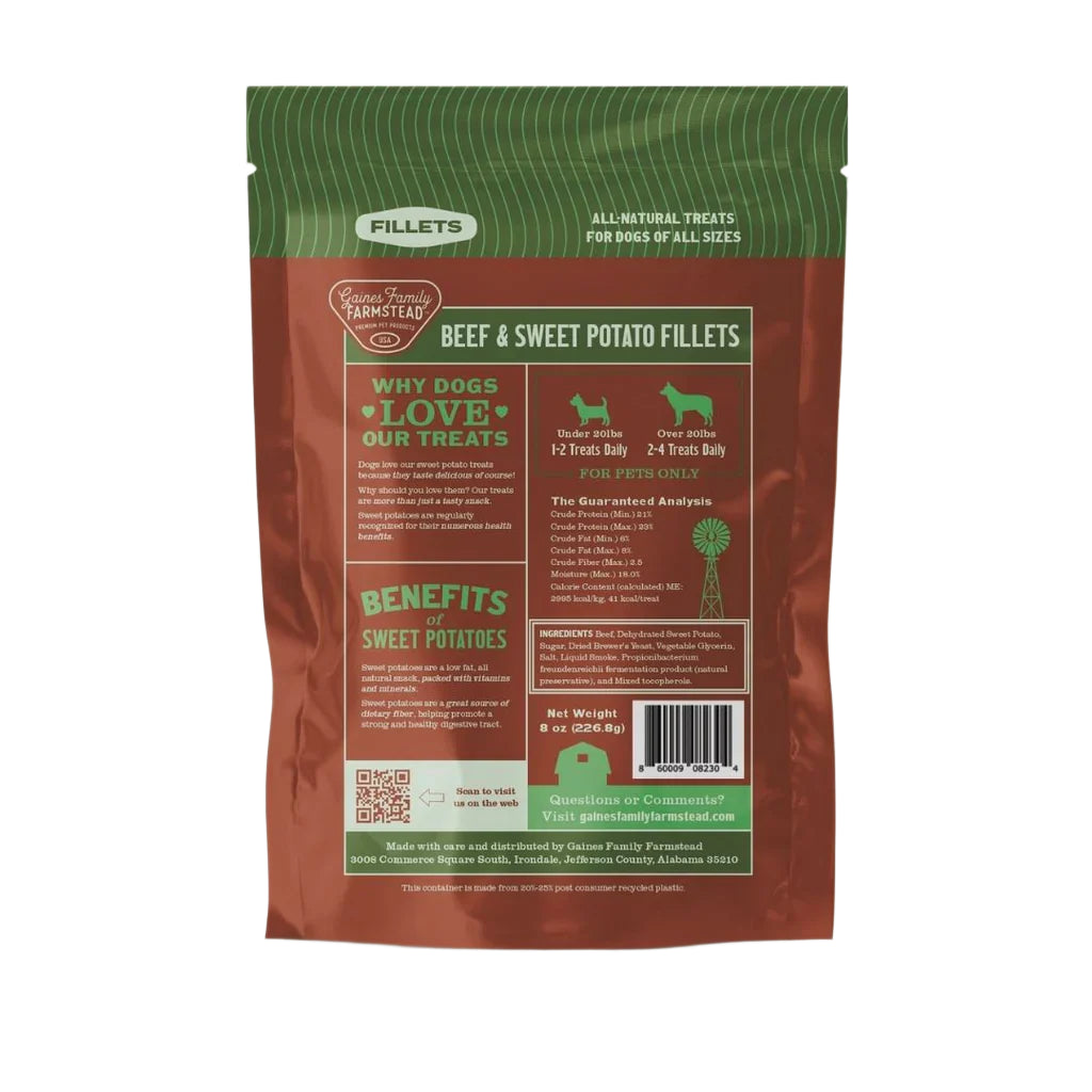 Gaines Family Farmstead Fillets Beef & Sweet Potato 8oz Dog Treat