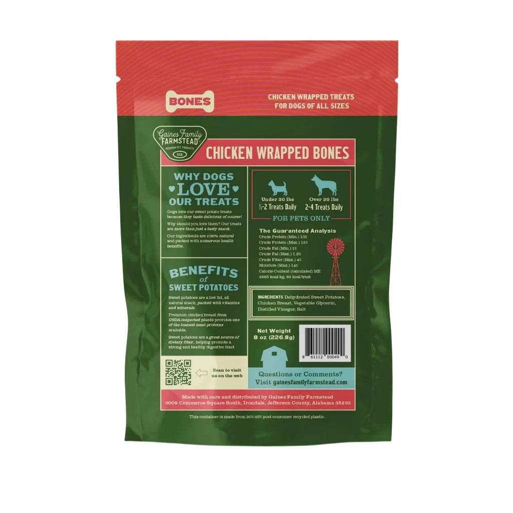 Gaines Family Farmstead Bones Chicken Wrapped Sweet Potato 8oz Dog Treat