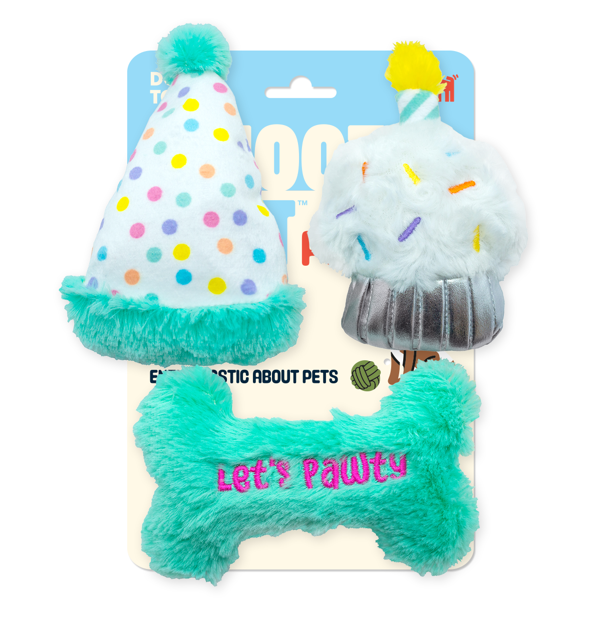 ThoozyPet Birthday 3pk Small Plush Dog Toys 5.5"