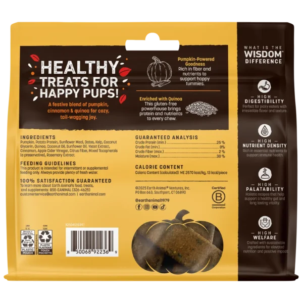 Earth Animal Wisdom Pumpkin Spice Recipe Air-Dried Jerky Dog Treats 4oz