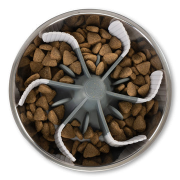 Messy Mutts Universal Slow Feeder Bowl Insert with Suction 7.5" Grey
