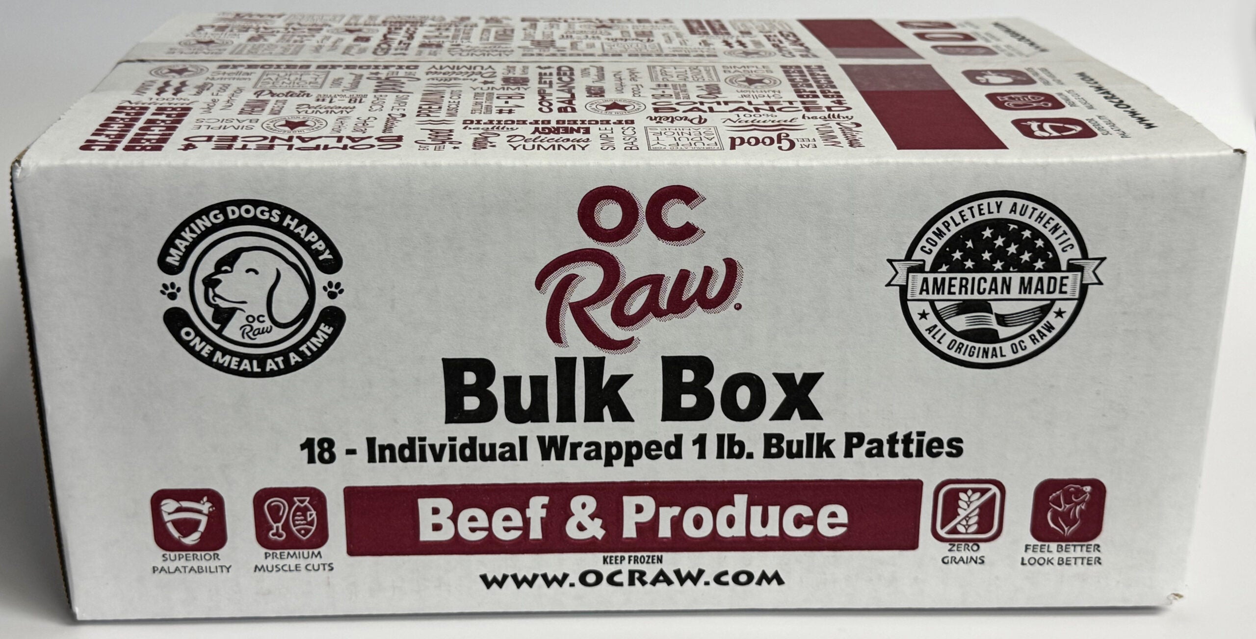 OC Raw Grain Free Bulk Raw Frozen Dog Food Box 18LB