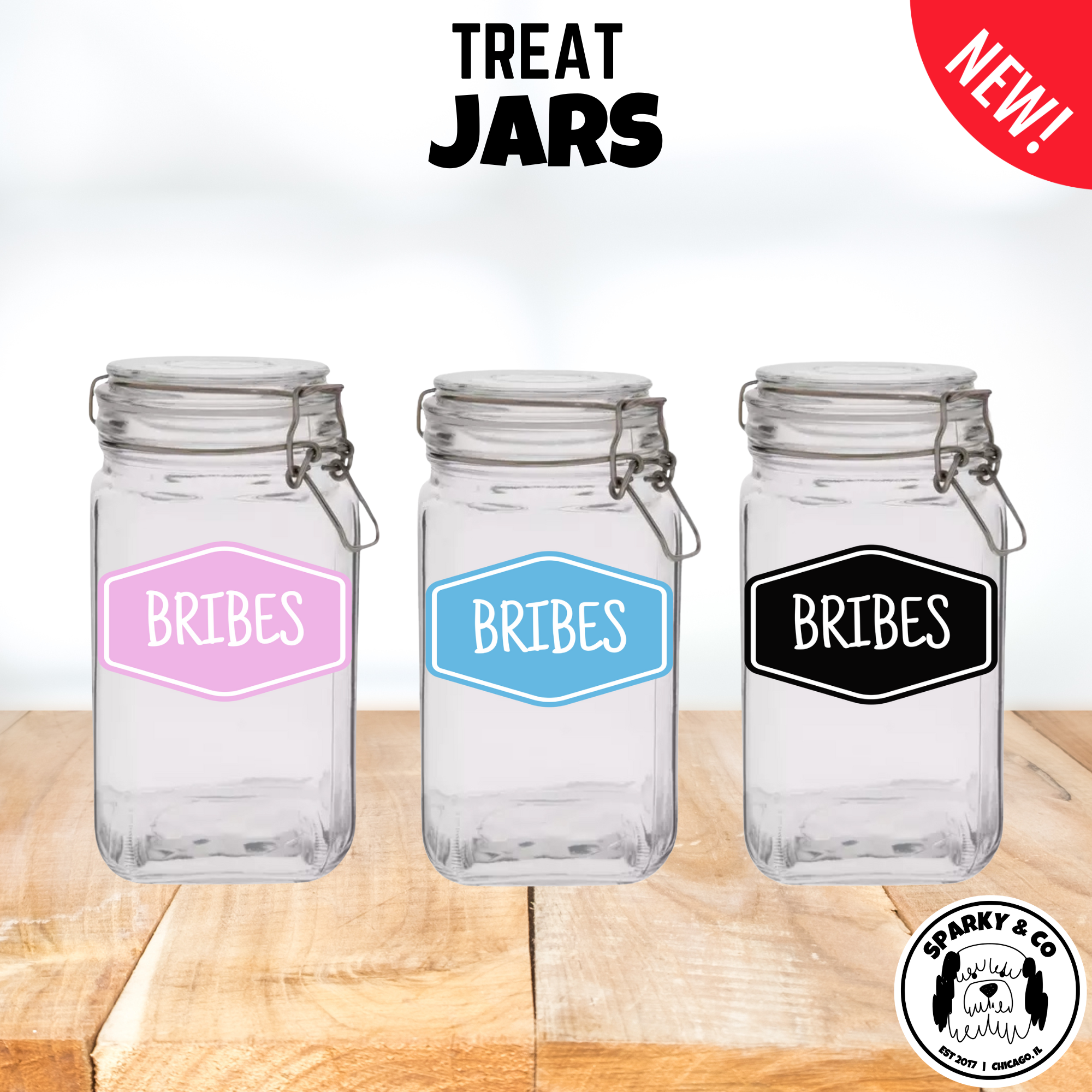 Sparky & Co "Bribes" Glass Treat Canister Jar With Latch-Style Lid 44oz