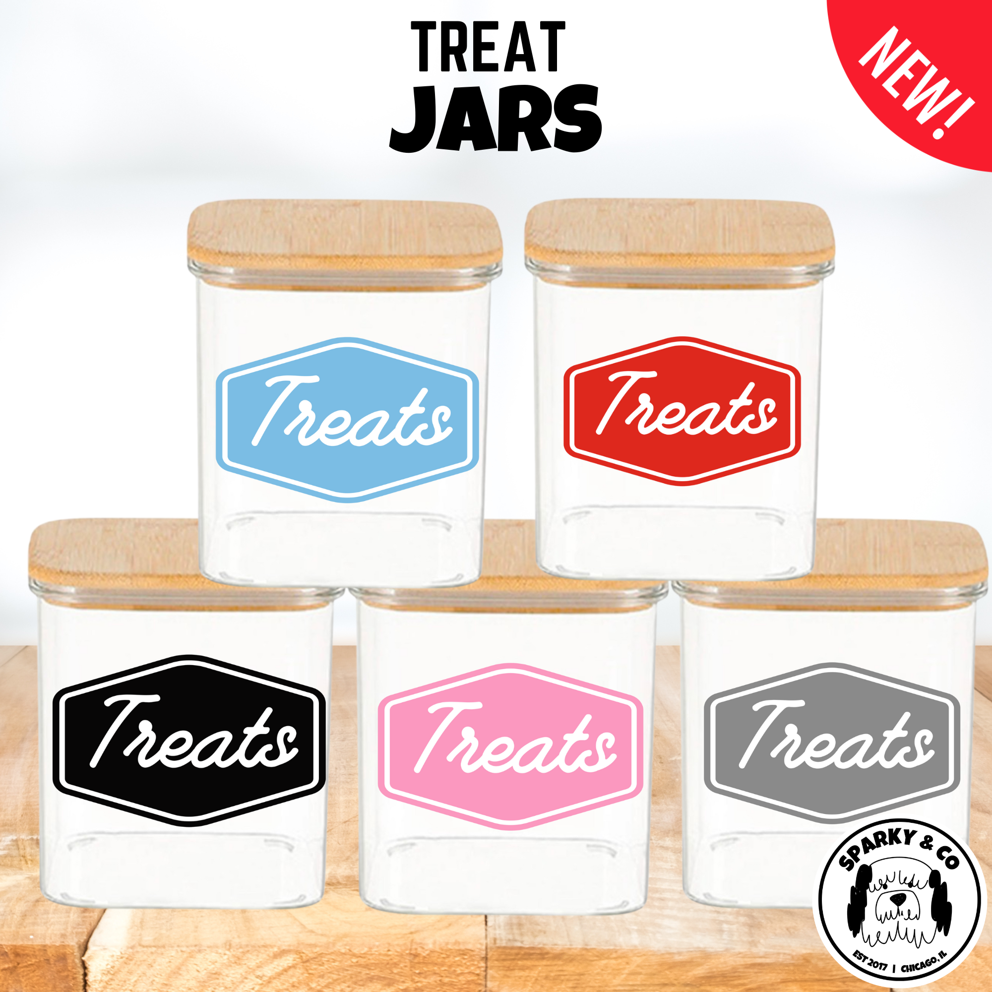 Sparky & Co Tall Rectangular Glass "Treats" Canister 37oz