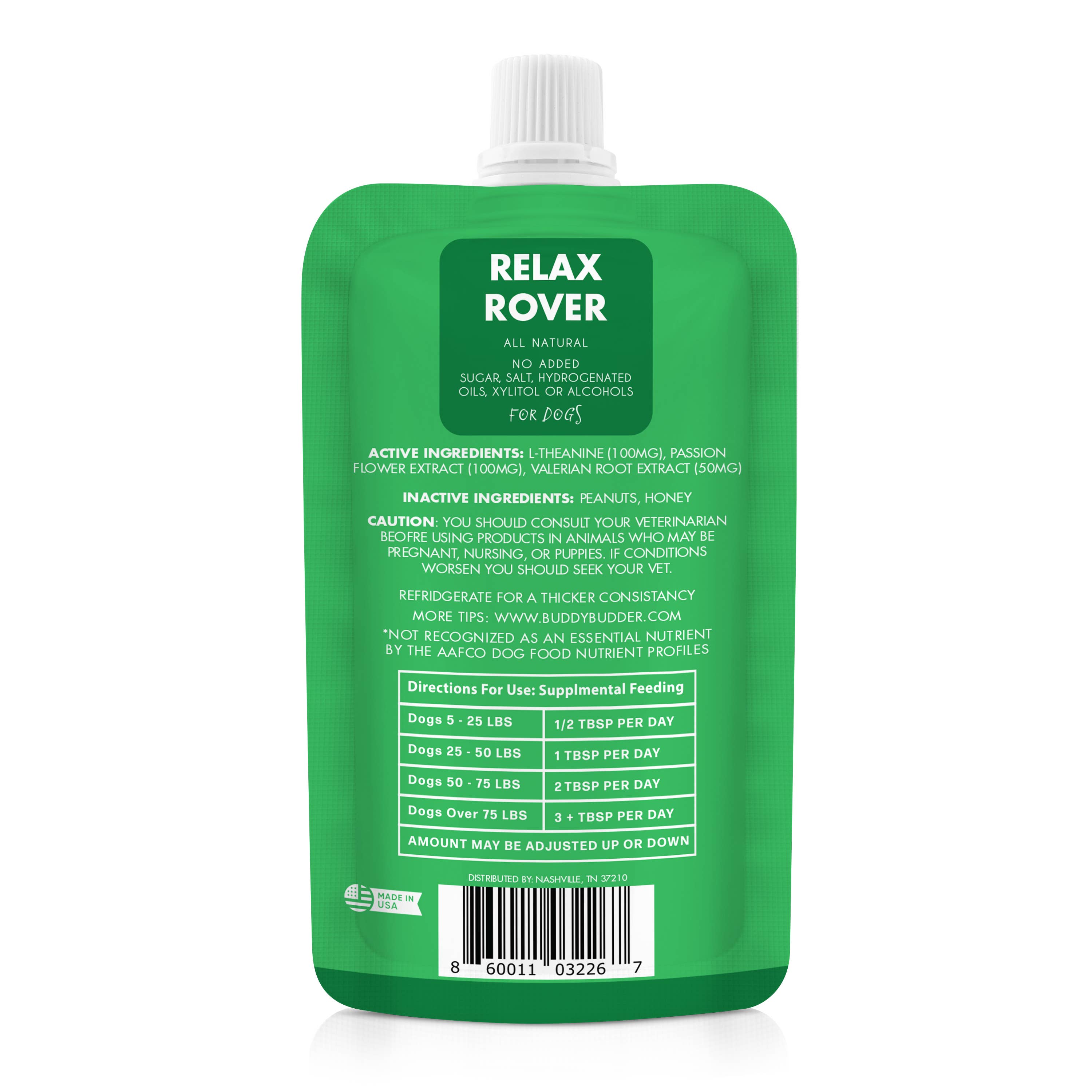 Bark Bistro Relax Rover Buddy Budder 4oz Squeeze Pack