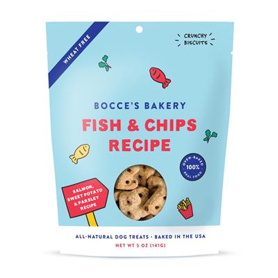 Bocce's Bakery Seasonal Fish & Chips Biscuits for Dogs, 5 oz Bags