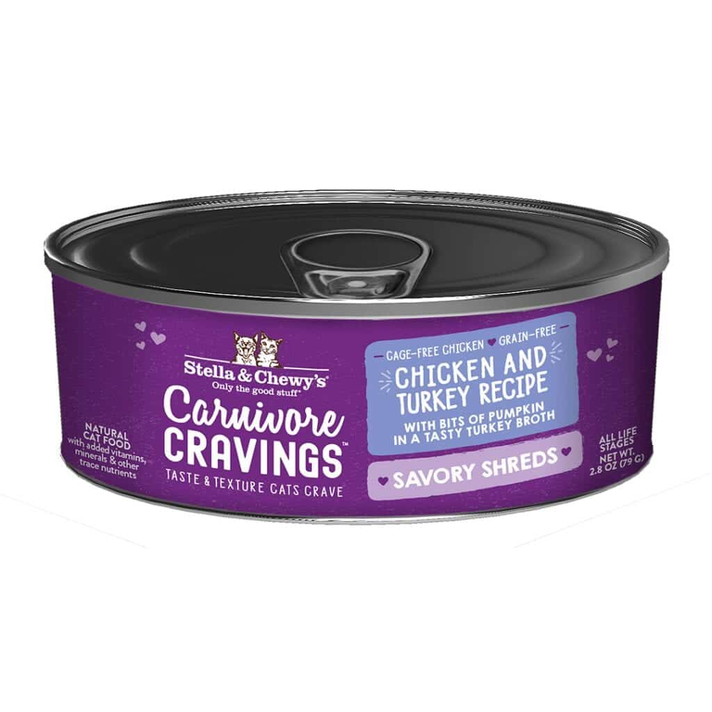 Stella & Chewy's Carnivore Cravings Savory Shreds Canned Cat Food Chicken & Turkey / 2.8oz - Paw Naturals