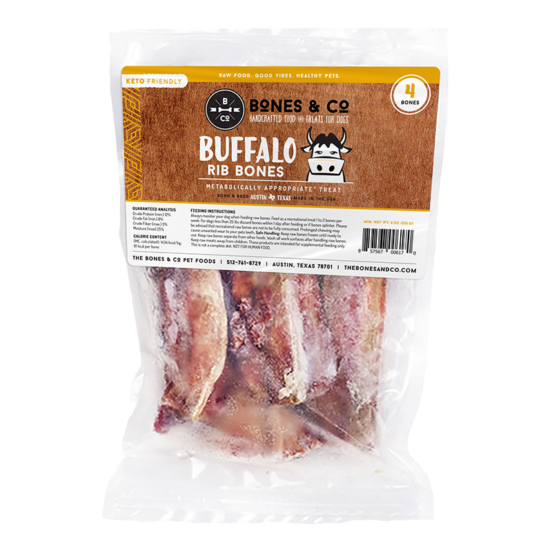 Bones & Co Raw Frozen Buffalo Rib Bones 5" 4pk