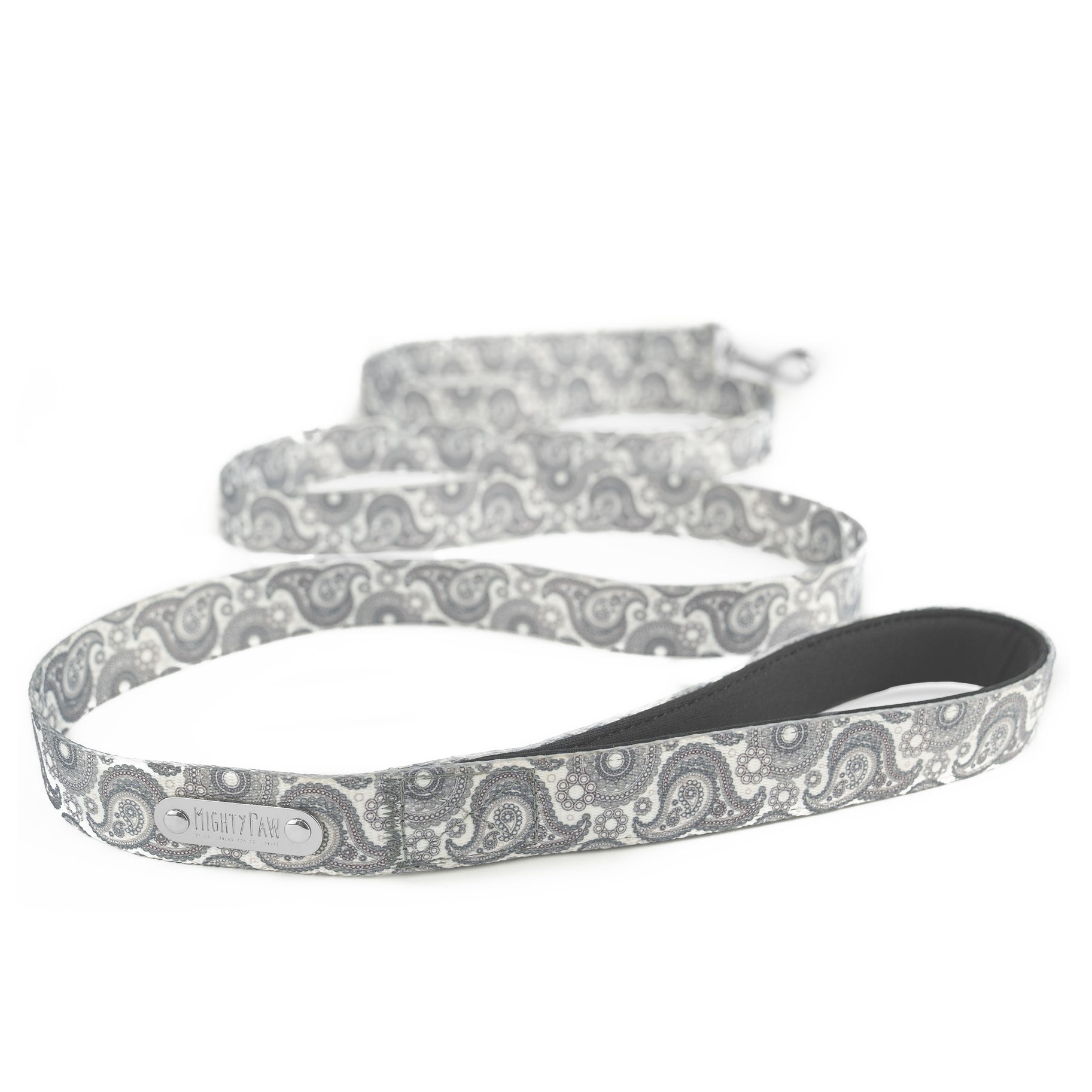 Mighty Paw Grey Paisley Designer Collar & Leash for Dogs Leash 6' - Paw Naturals
