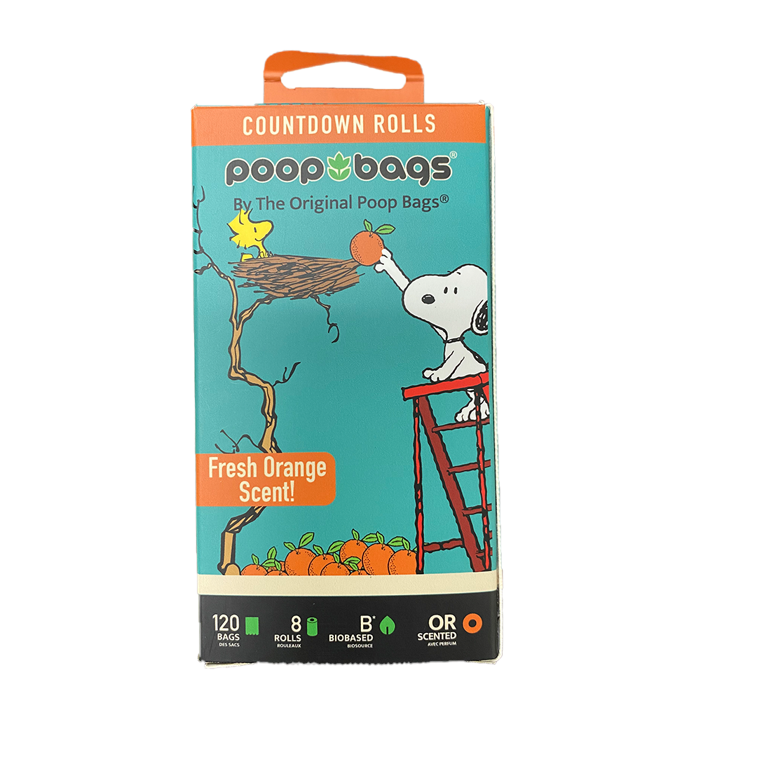 Original Poop Bags Peanuts Themed Biobased Poop Bags Scented Leash Rolls 120ct - Paw Naturals