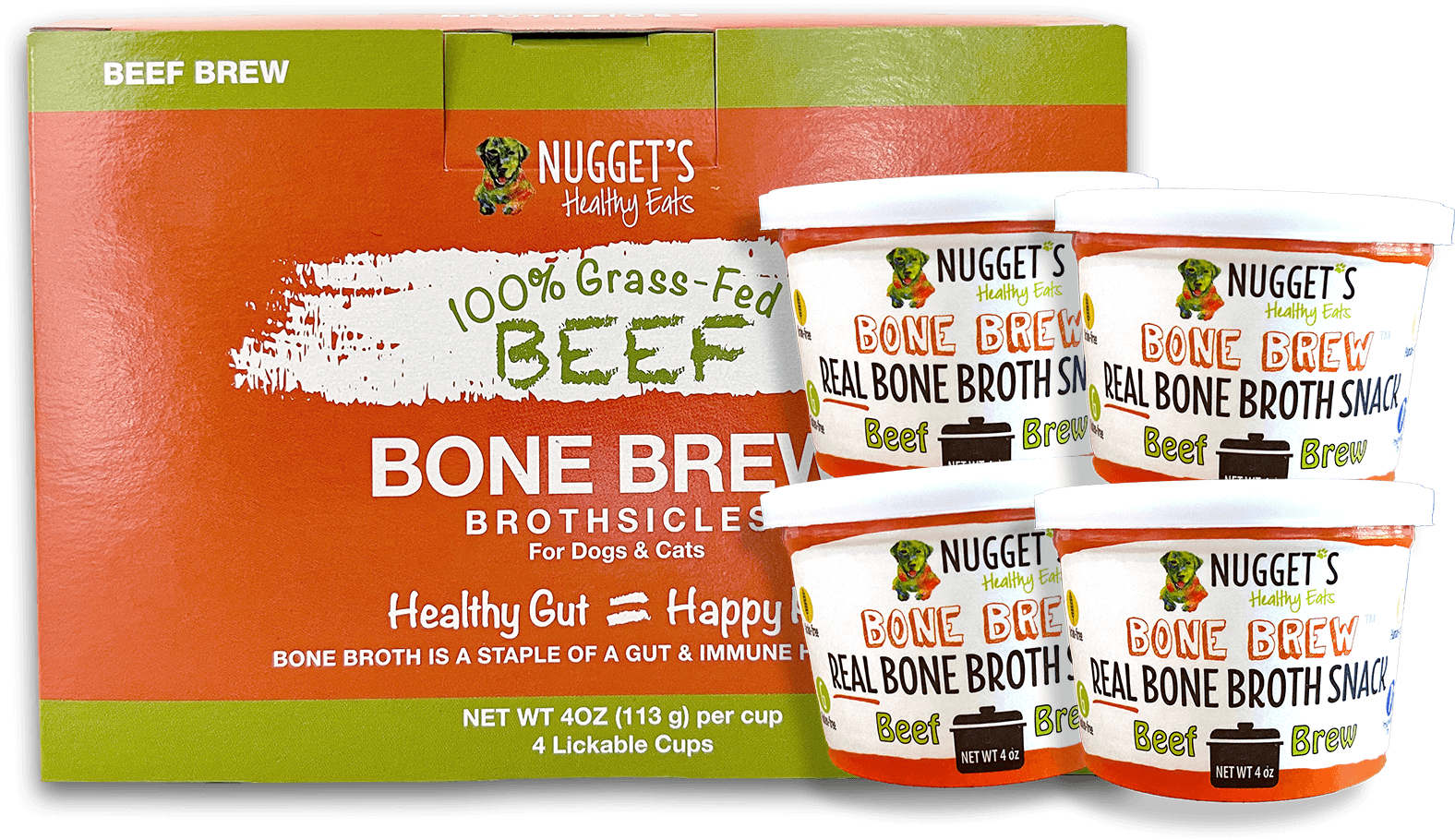 Nugget's Healthy Eats Frozen Bone Brew Treats For Dogs & Cats Beef 4oz 4pk - Paw Naturals