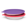 Messy Mutts 4 Piece Box Set - 2 Stainless Saucer Shaped Bowls + 2 Silicone Lids